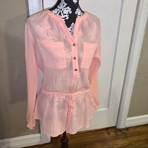 Michael Kors Pink Linen Drawstring Waist Top Sz M